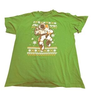 NASA Astronaut Ugly Christmas Sweater Style Green T Shirt Men's Large